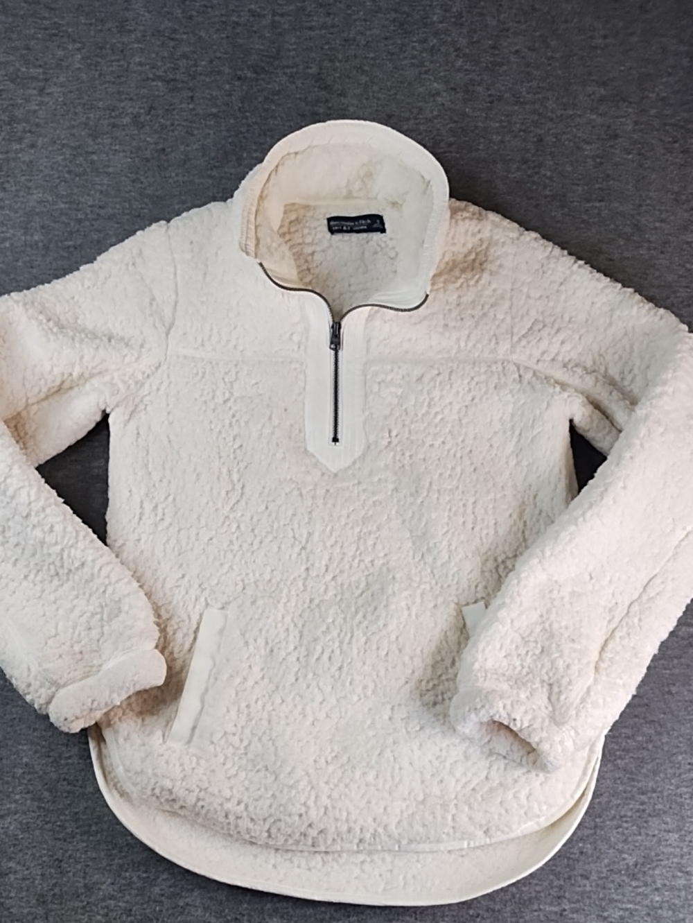 Abercrombie & Fitch Cream Sherpa Zip-Up Pullover